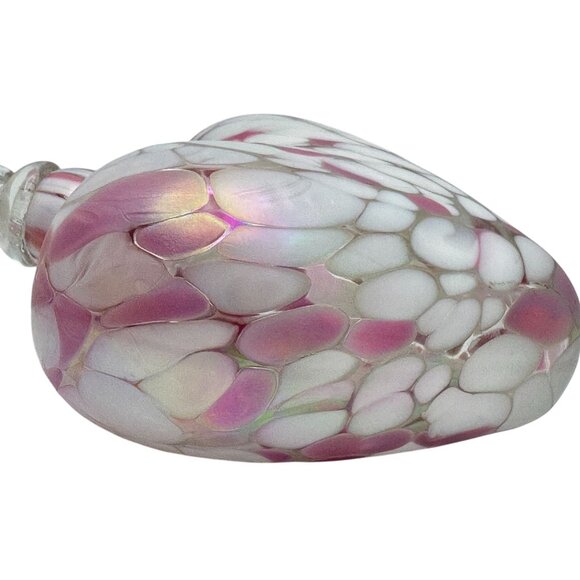 Hand-Blown Glass Heart Ornament Pink & White Mosaic Design Vintage Heavy - Picture 6 of 7